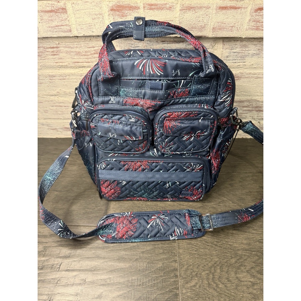 Lug Mini Puddle Jumper Backpack Navy Blue Fireworks Double Handle Purse Bag